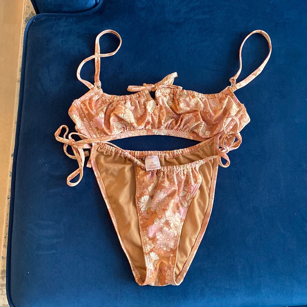 Xhilaration beige floral string bikini set.